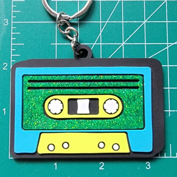 Cassette Tape Keychain Green Blue Black Glitter Retro 80s Funky Gift Teen Ustyle - Picture 4 of 4